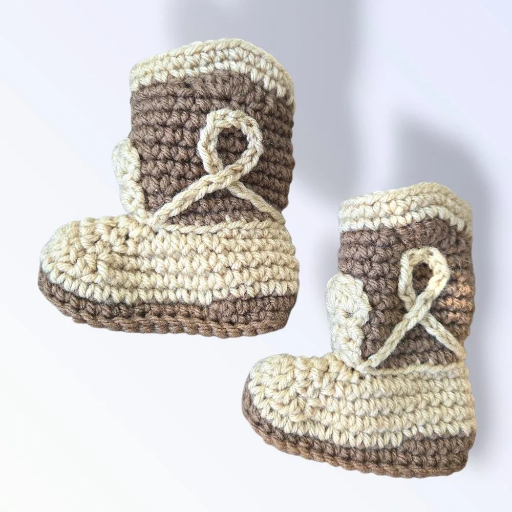 Handmade Crochet Baby Booties Brown‎ Tan Infant Size 4.5